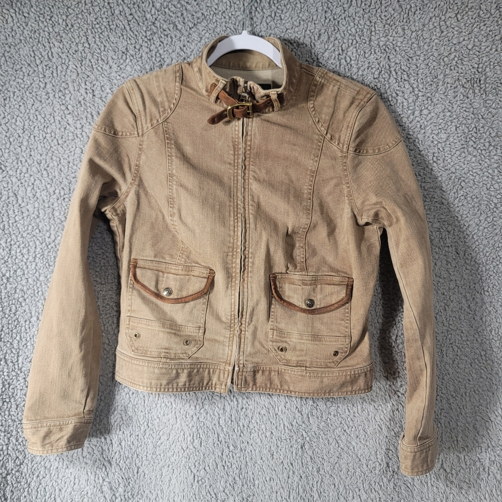 Lauren Ralph Lauren Tan Jean Jacket with Brown Trim